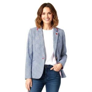 Cynthia Rowley Blue and White Checkered Gingham Blazer - Size Women’s Medium